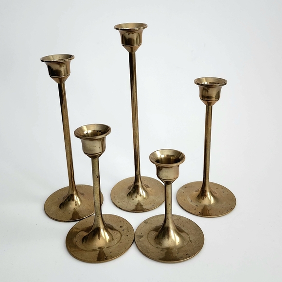 Set of 5pcs-Vintage Brass Candlesticks Holders, Brass Home decor, shelf decor - Picture 2 of 10